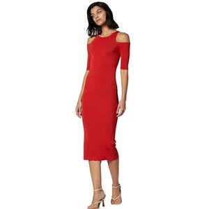 Equipment - Cold-Shoulders Knitted Midi Dress - Women -‎ Nylon/Viscose Red Anouk